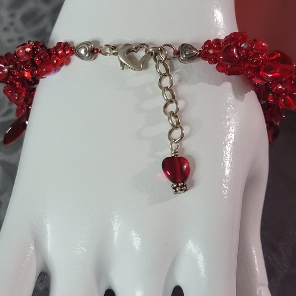 Unique Siri Chunky Red Crystal Red Corral Bracelet with 925 Silver - Picture 4 of 11